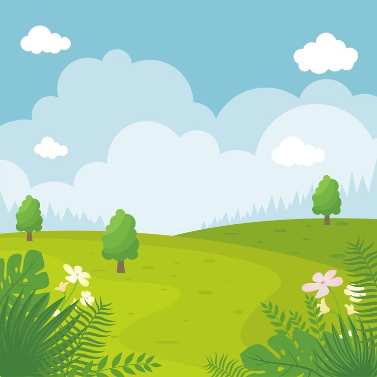 Summer landscape  illustration, simple and trendy with flat cartoon style