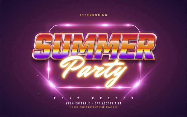summer party text in colorful retro style and glowing neon effect. editable text style effect