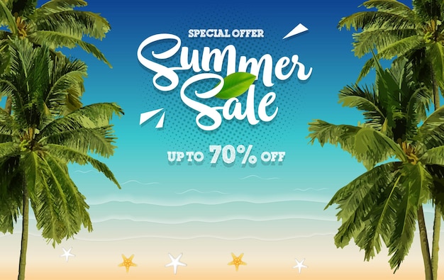 summer sale special offer banner with coconut tree