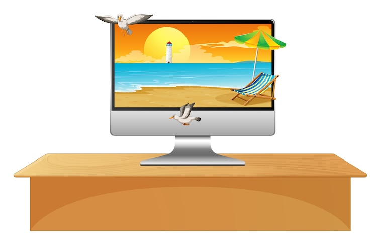 Vector summer scene on computer desktop