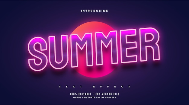 summer text in retro style and glowing neon effect. editable text effect