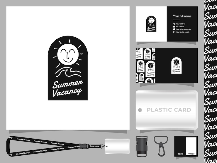 Vector summer vacancy logo with corporate identity template set design