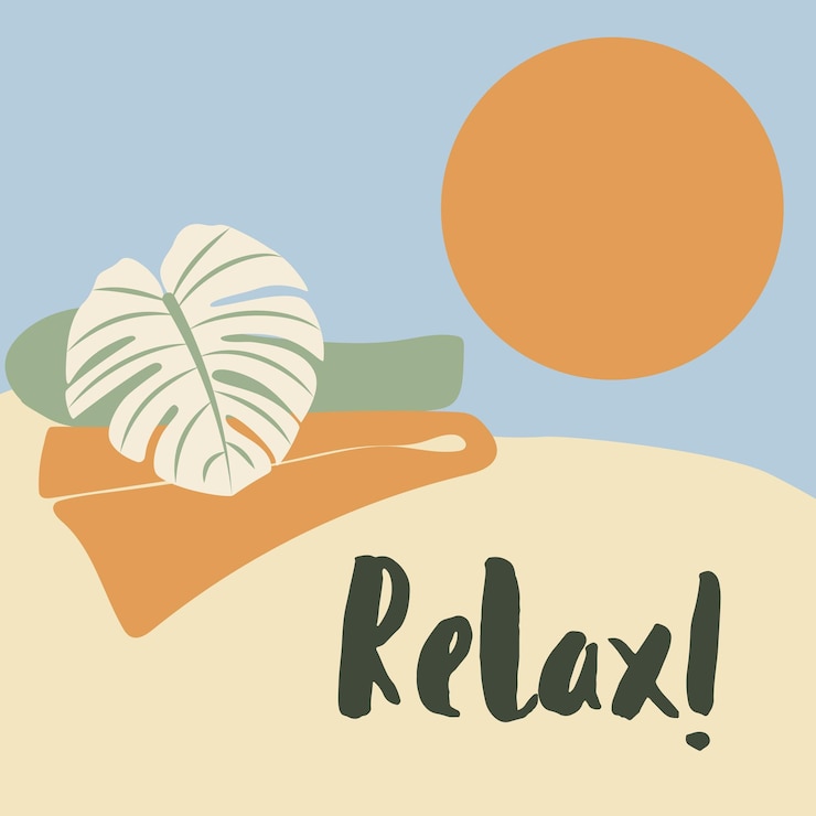 Vector summer vacation vector illustration with sand seashore sun sea and towels layout with lettering relax perfect for shop home decor stickers cards flyers etc