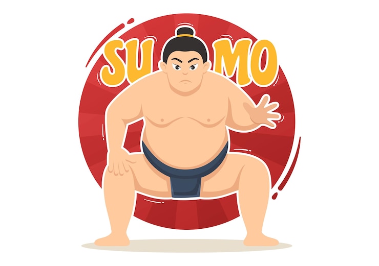 Vector sumo wrestler illustration with fighting japanese traditional martial art and sport activity
