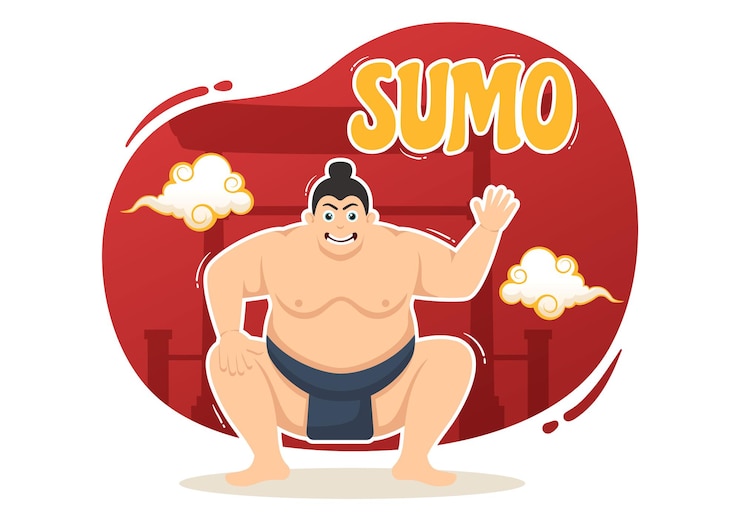 Vector sumo wrestler illustration with fighting japanese traditional martial art and sport activity