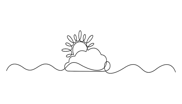 Sun and Cloud continuous line art graphic illustration
