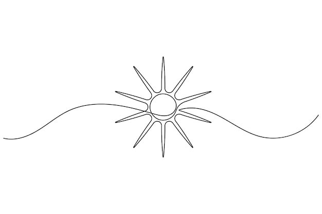 Sun continuous one line drawing and minimalist style isolate outline vector icon