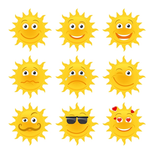 sun emoticons.   smiling sun cartoon collection