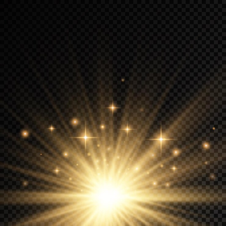 Vector sun explosion yellow glow lights sun rays flare special effect magic sparkles golden star
