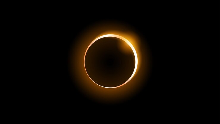Vector sun solar eclipse orange fire dark background vector moon design style space science glow light