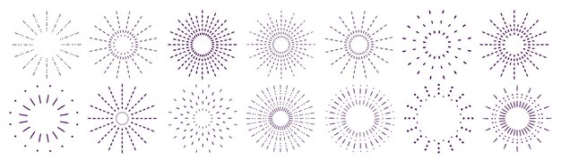Sunburst set Vintage sunrise collection Vector light rays elements Firework explosion stars