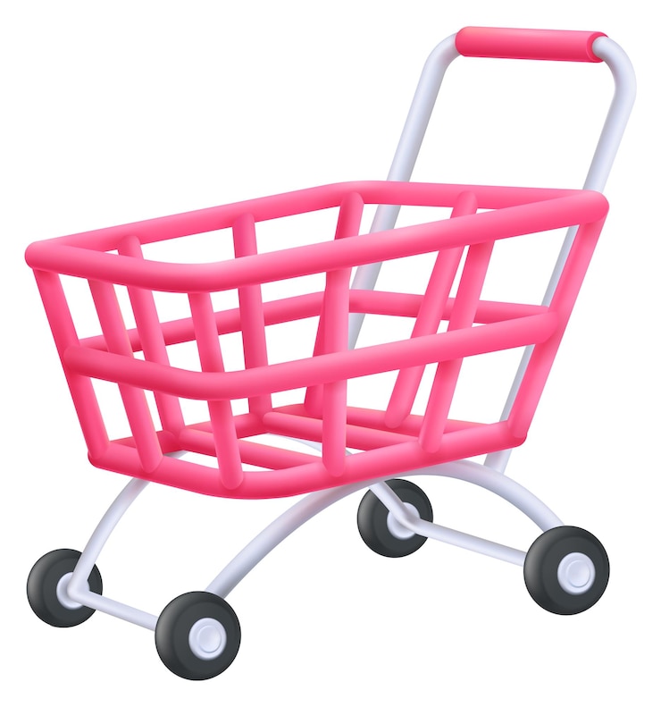 Vector supermarket cart 3d render realistic shopping icon