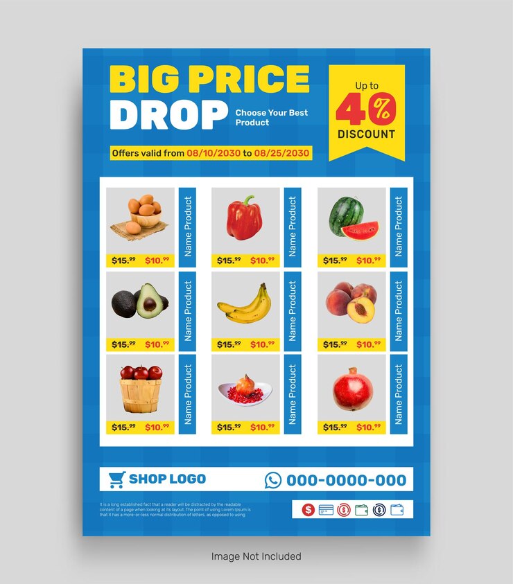 Vector supermarket organic product sale catalog and grocery sale flyer template