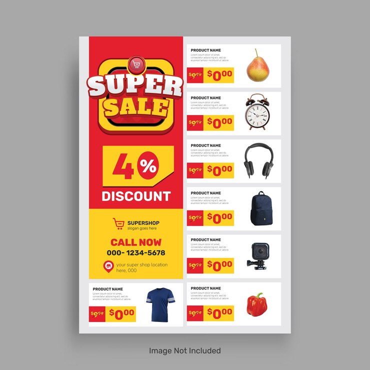 Vector supermarket product sale catalog and grocery sale flyer 3d template banner