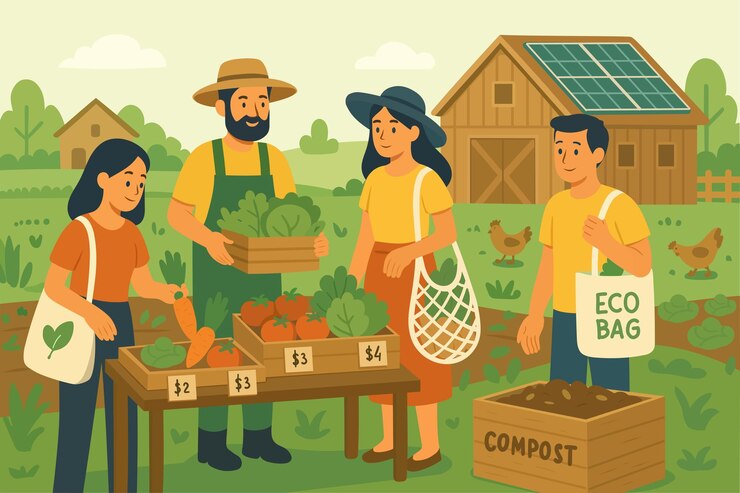 Support local farmers eco shopping with fresh vegetables