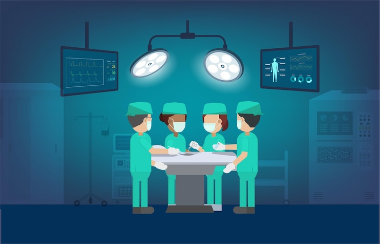 Vector surgeon team in surgery room