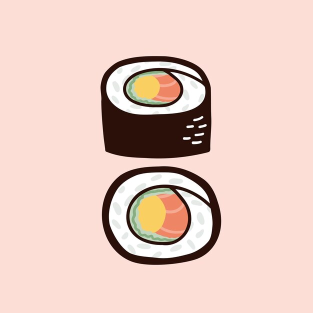Sushi with fish hand drawn vector illustration in flat style