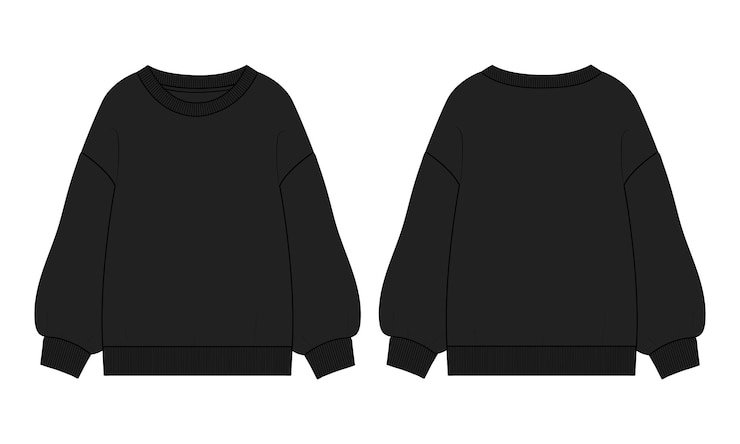 Vector sweatshirt technical fashion flat sketch vector illustration black color template for women's