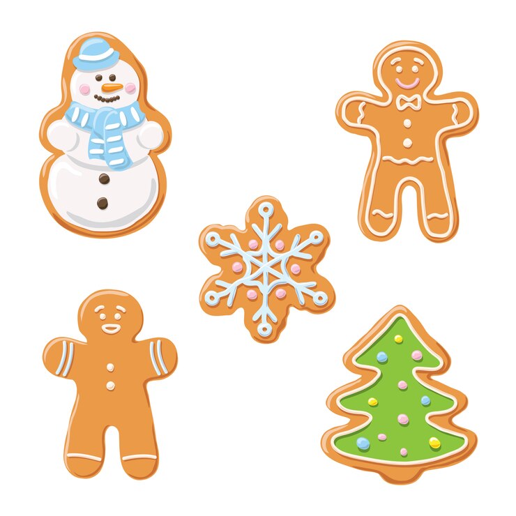 Vector sweet decorated new year gingerbread cookies set. 
