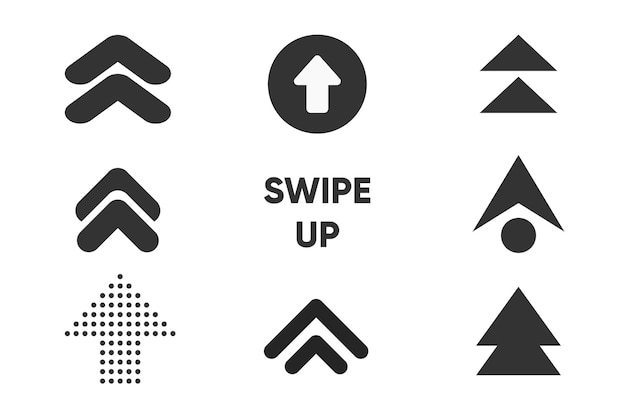 swipe up set of buttons for social media. black arrows buttons and web icons for advertising.