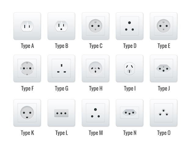switches and sockets set all types ac power sockets realistic illustration
