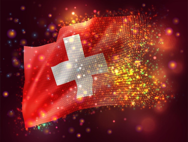 switzerland, vector 3d flag on pink purple background with lighting and flares