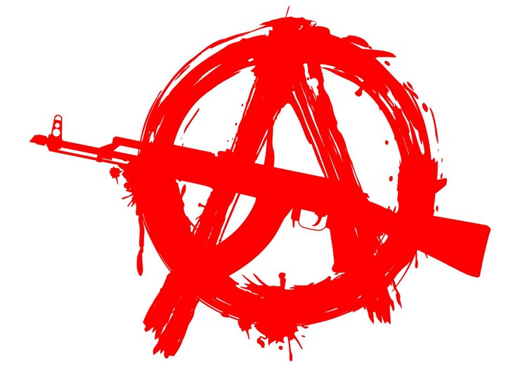 Symbol anarchy in circle and machine gun