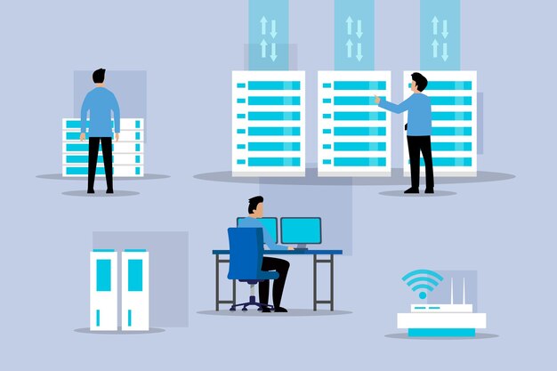 System administrator upkeeping server adjusting network PC hardware
