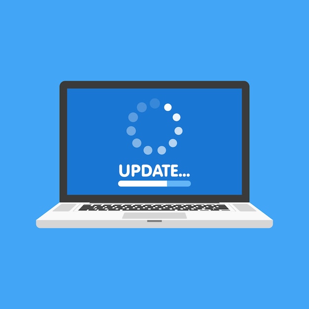 System software update and upgrade concept. Loading process in laptop screen. illustration.