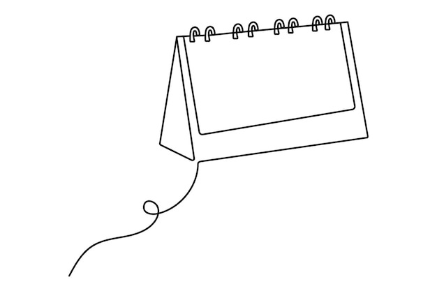 Table calendar continuous one line drawing and happy new years outline vector icon