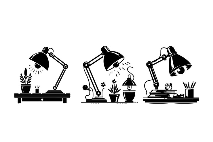 Vector table lamp for desk study flat silhouette illustration design