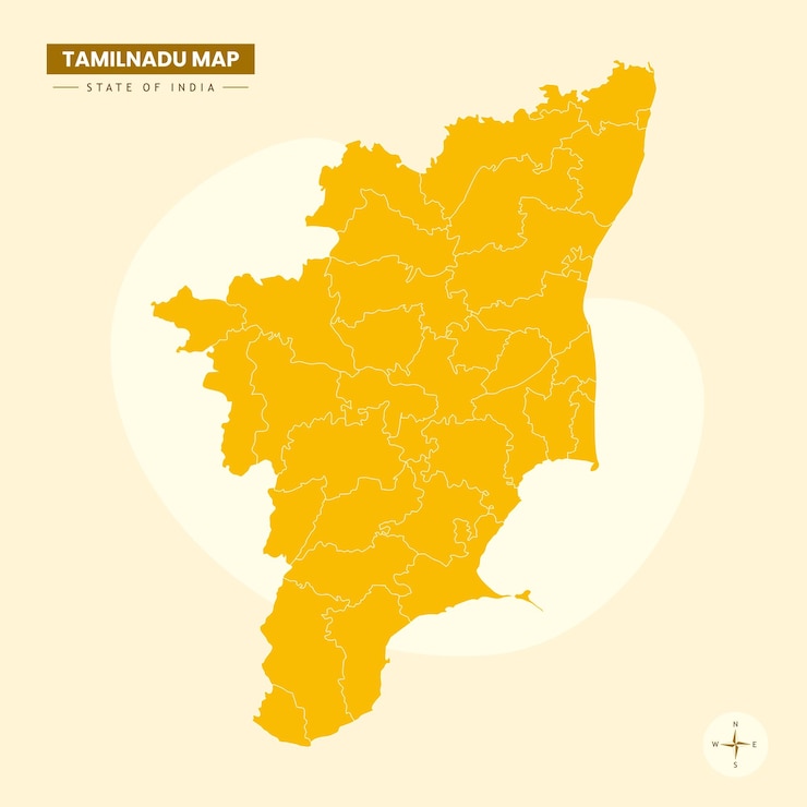 Tamilnadu map with district border lines state of india