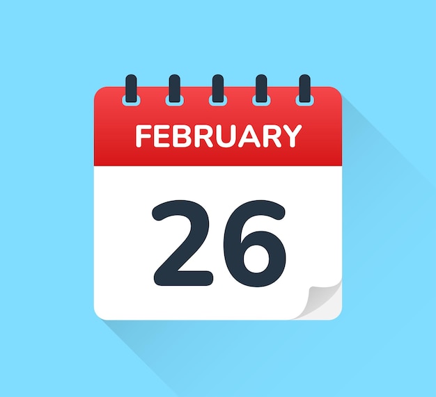 Tanggal 26 Februari pada kalender vektor desain datar.