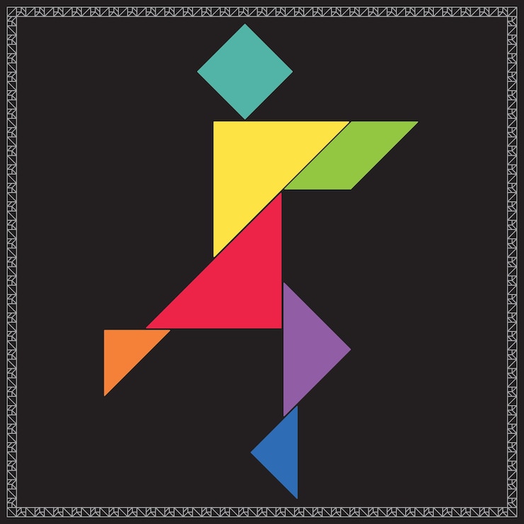 Vector tangram puzzle dancer vector colorful geometric illustration