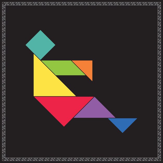 Tangram Puzzle Driver Vector Colorful Geometric Illustration