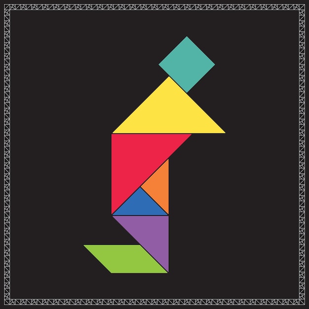 Tangram Puzzle Kneeling Vector Colorful Geometric Illustration