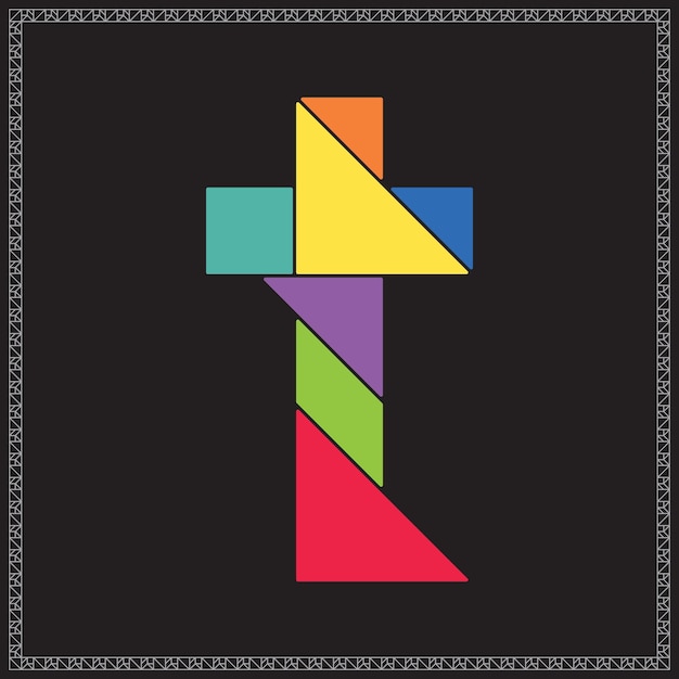 Tangram Puzzle Letter T Alphabet Colorful Geometric Illustration