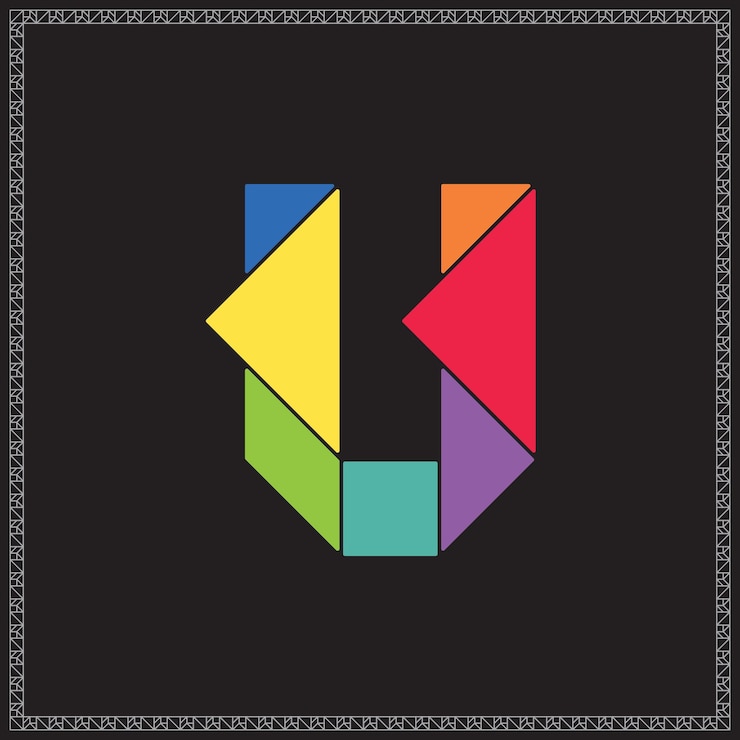 Vector tangram puzzle letter u alphabet colorful geometric illustration