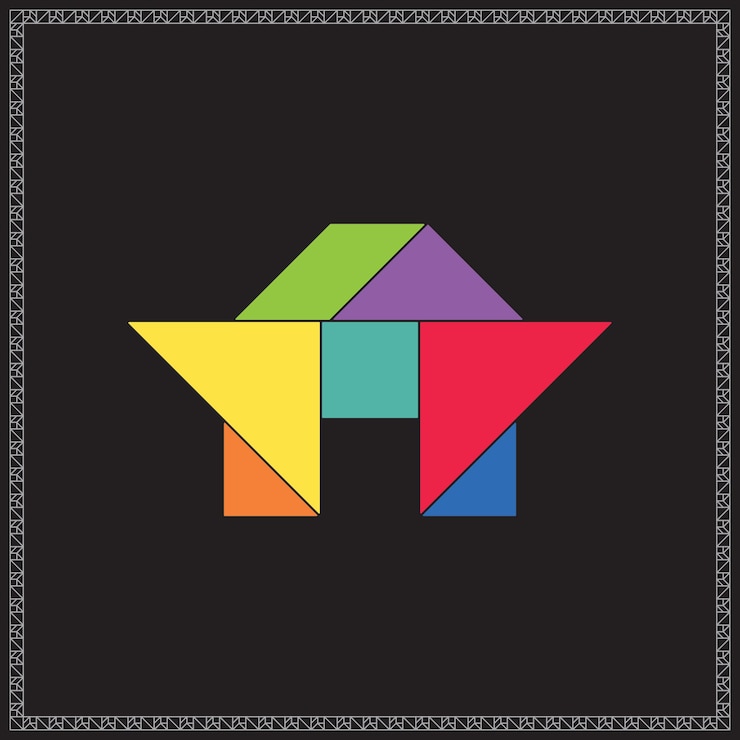 Vector tangram puzzle pagoda vector colorful geometric illustration