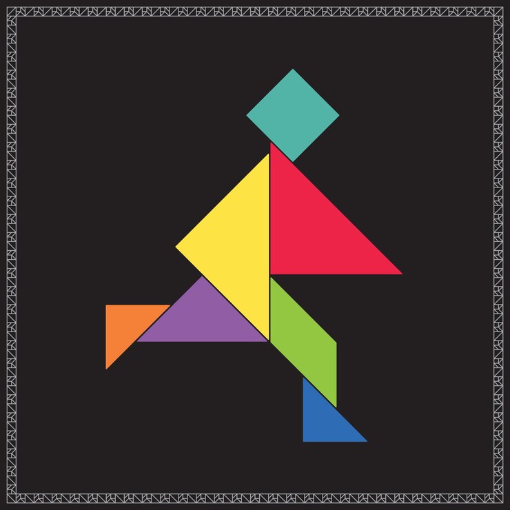 Vector tangram puzzle running vector colorful geometric illustration