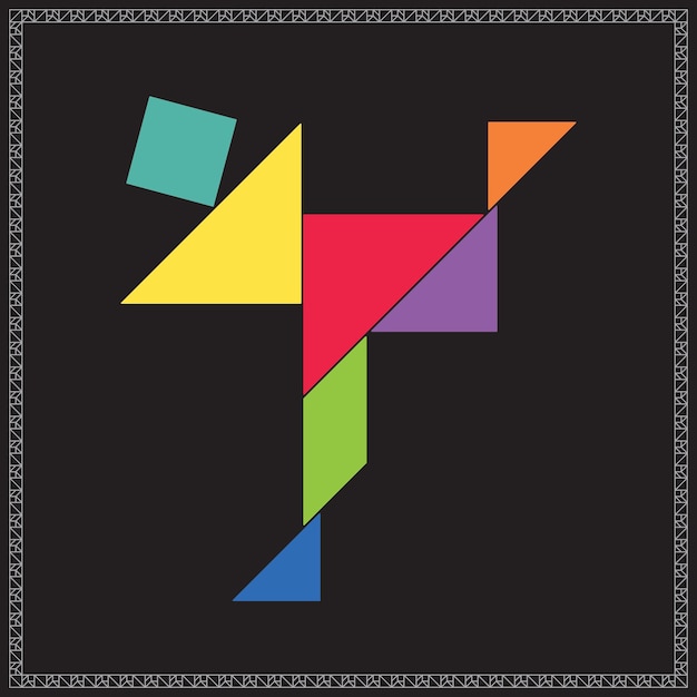 Tangram Puzzle Skater Vector Colorful Geometric Illustration