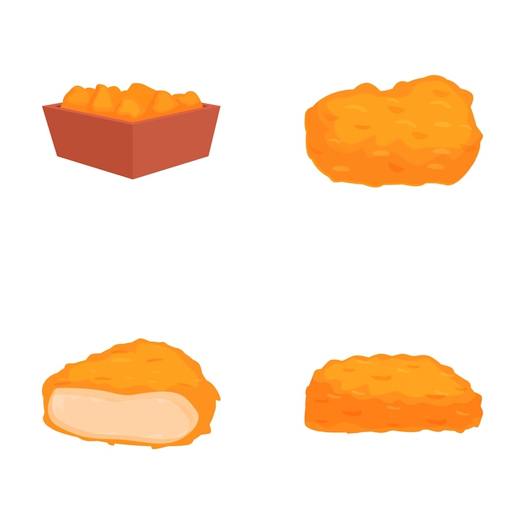 Vector tasty nugget icons set cartoon vector crispy fried chicken nugget