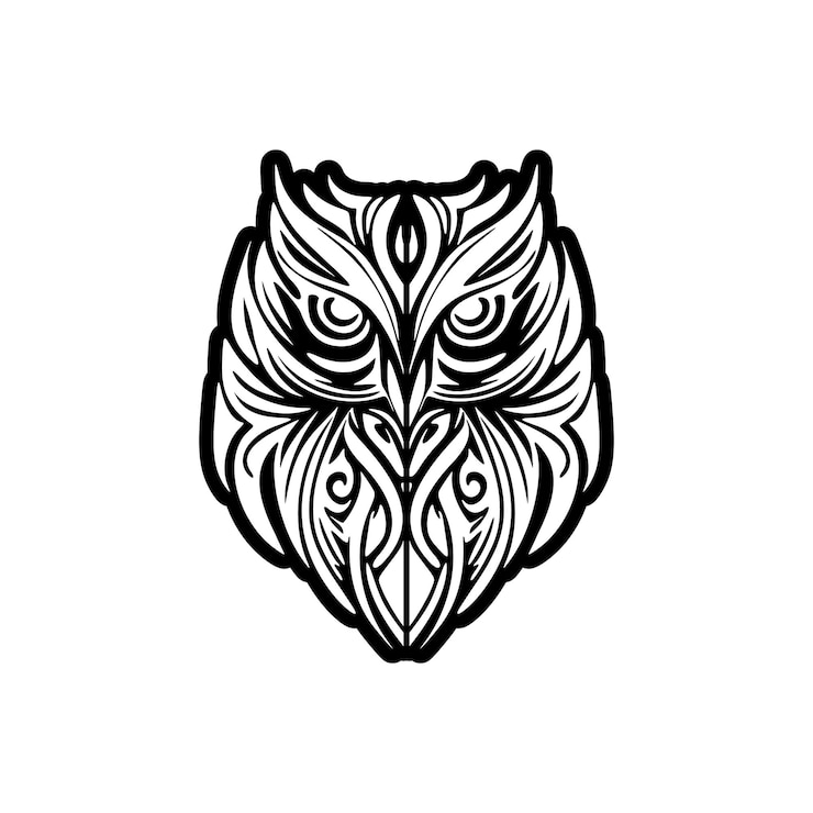Vector tattoo des of blackwhite owl w polynesian patterns