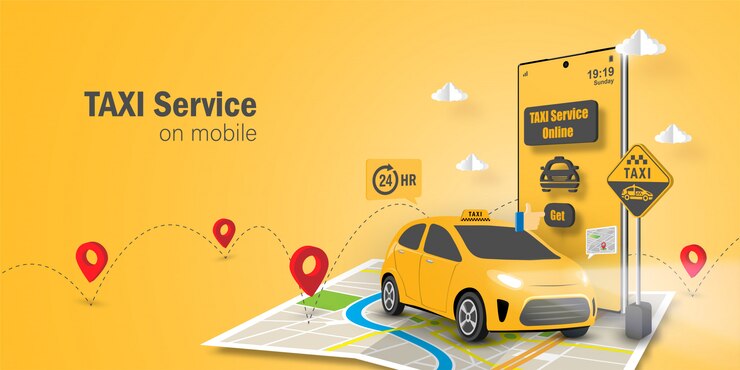 Taxi Service Online Concept, Taxi service application on mobile