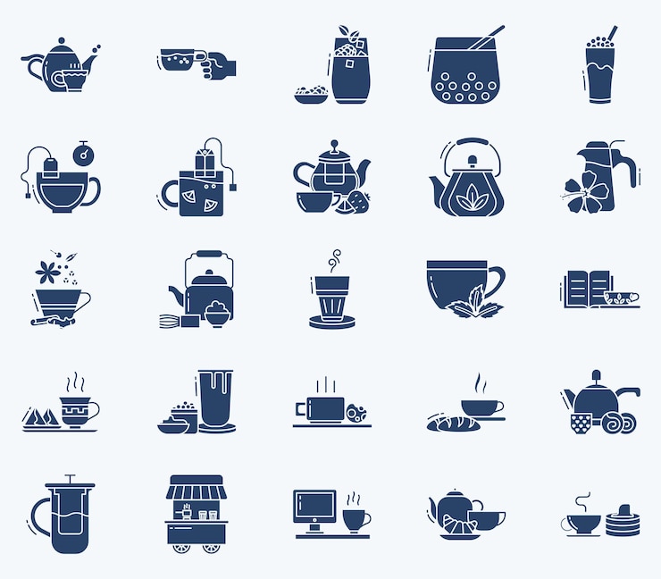tea pot set and herbal tea, tea cup icon set
