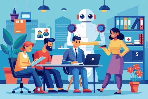 Team Collaboration With Robot Assistant in Modern Office