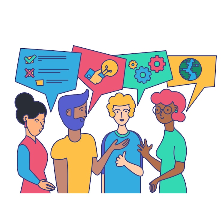 Vector team of people different nationalities discussion