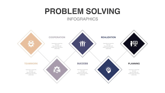 Teamwork cooperation success realization planning icons Infographic design template Creative concept with 5 steps
