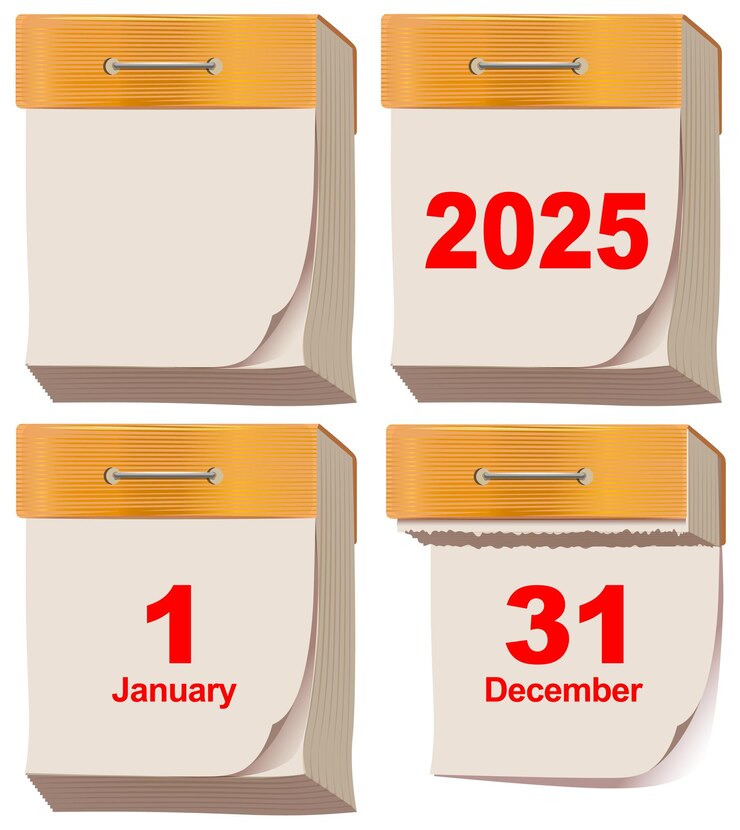 Vector tear off calendar new 2025 year blank sheet january 1 december 31 date