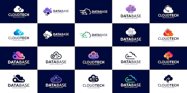 tech cloud logo collection digital storage tech services graphic design vector